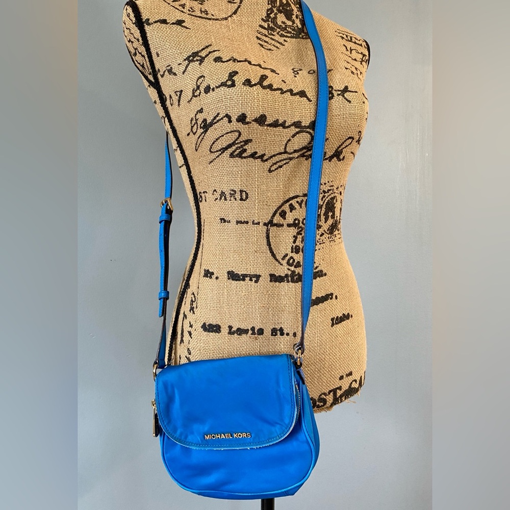 Michael Kors Bedford Bright Blue flap front Crossbody Purse